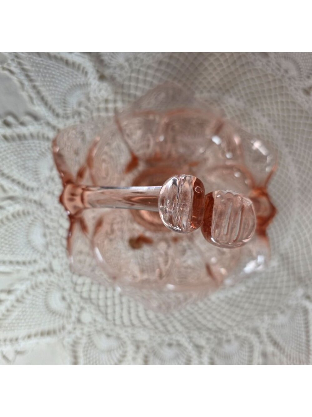 Vintage Pink Glass Basket With Handle Made In Italy 6 1/2" Diameter 6" Tall Eleg - Picture 7 of 7
